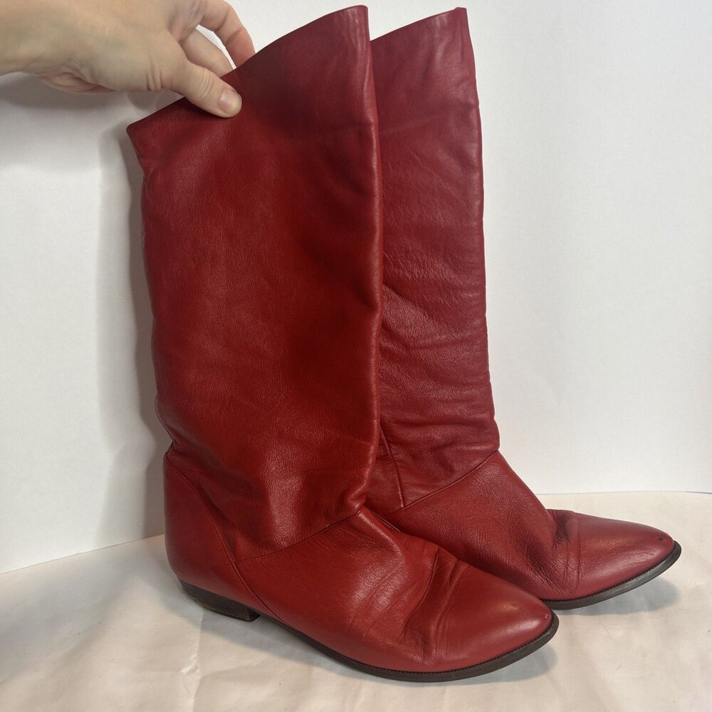 VTG Mister Shoes Red Leather Mid Calf Riding Boot Womens Size 7 M